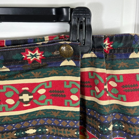 Vtg Susan Bristol Midi Faux Wrap Skirt Denim Southwestern Tribal Boho - Picture 2 of 10